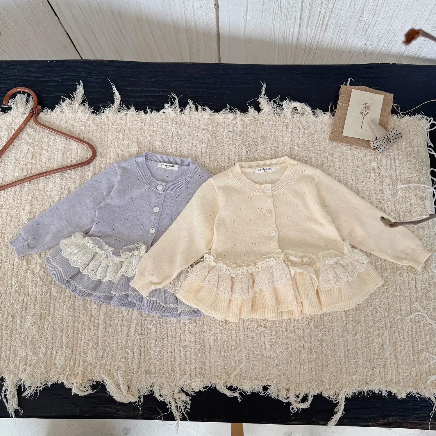 Suéteres para niños, cárdigans de punto calados para niñas, suéteres con volantes para niñas, traje de punto para chicas de moda