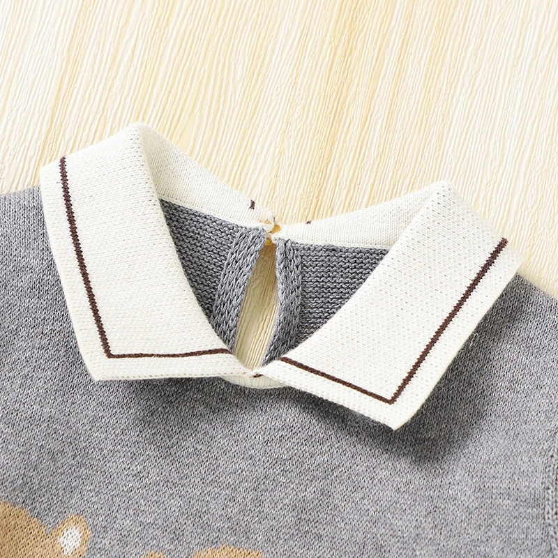 Pelele de algodón para bebé, ropa infantil de punto, mono bonito de oso de 0 a 18M, mono para recién nacidos, niños y niñas, mono de manga larga a la moda de otoño con vuelta hacia abajo - imagen 4