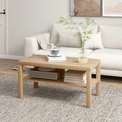 HOMCOM Mesa de Centro Mesa baja para Salón con 2 Estantes de Almacenamiento para Sala de Estar Dormitorio 90x45x44,5 cm Natural