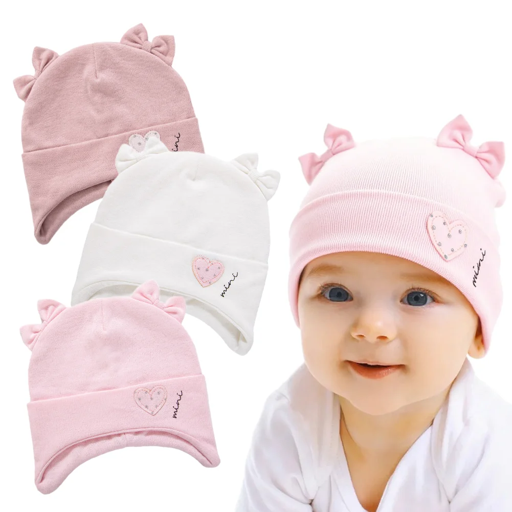Gorro turbante de algodón para bebé con orejas y bordado corazón - imagen 2