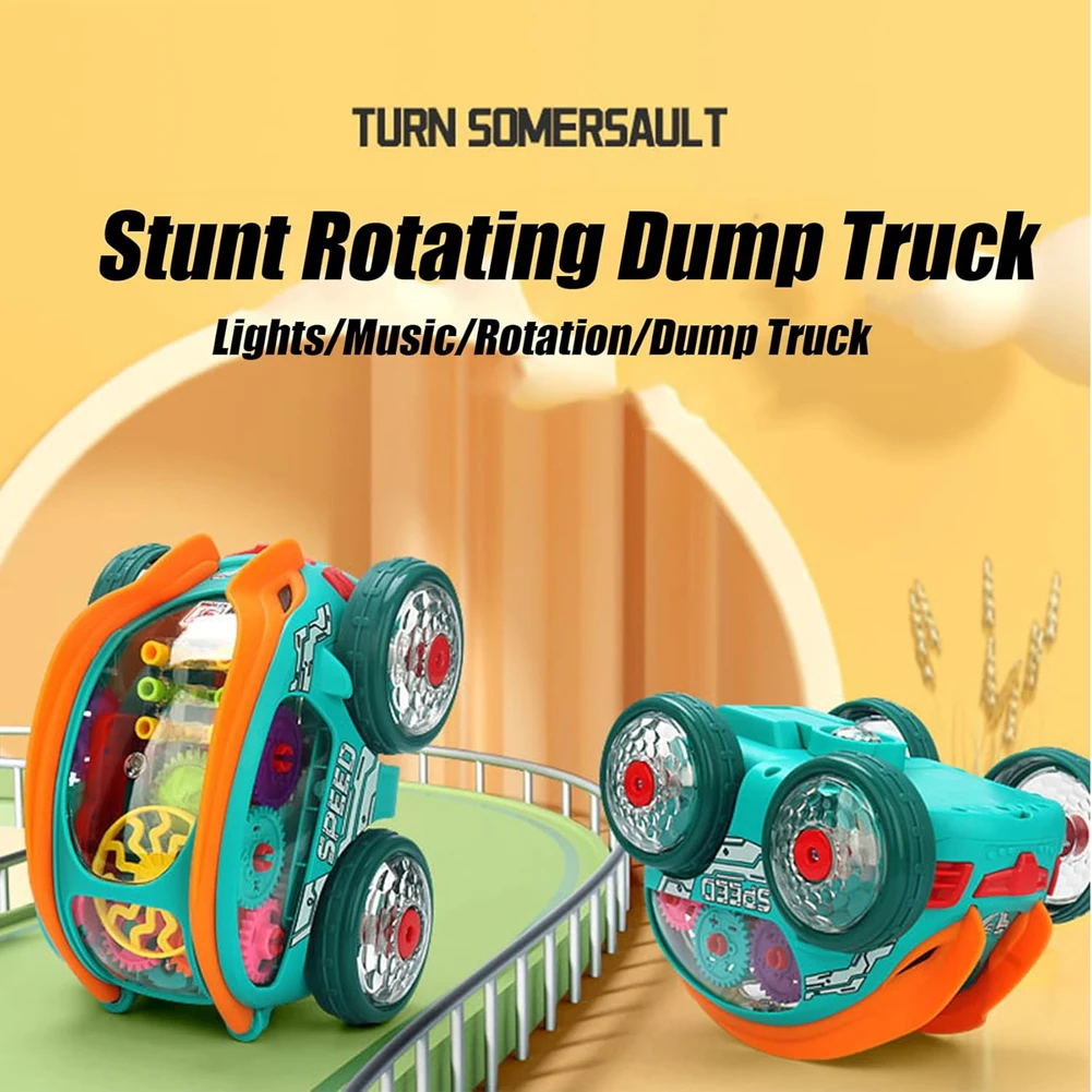 전기 풀백 자동차 스턴트 자동 360 회전 자동 사이클 건너 뛰기 기어 회전 조명 음악 유아 트럭 경주 용 자동차 - imagen 4