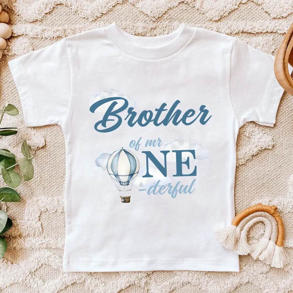 Globo de aire caliente impreso niños cumpleaños familia traje a juego bebé un cumpleaños papá mamá Sis Bro camisas camiseta y mono recién nacido - imagen 4