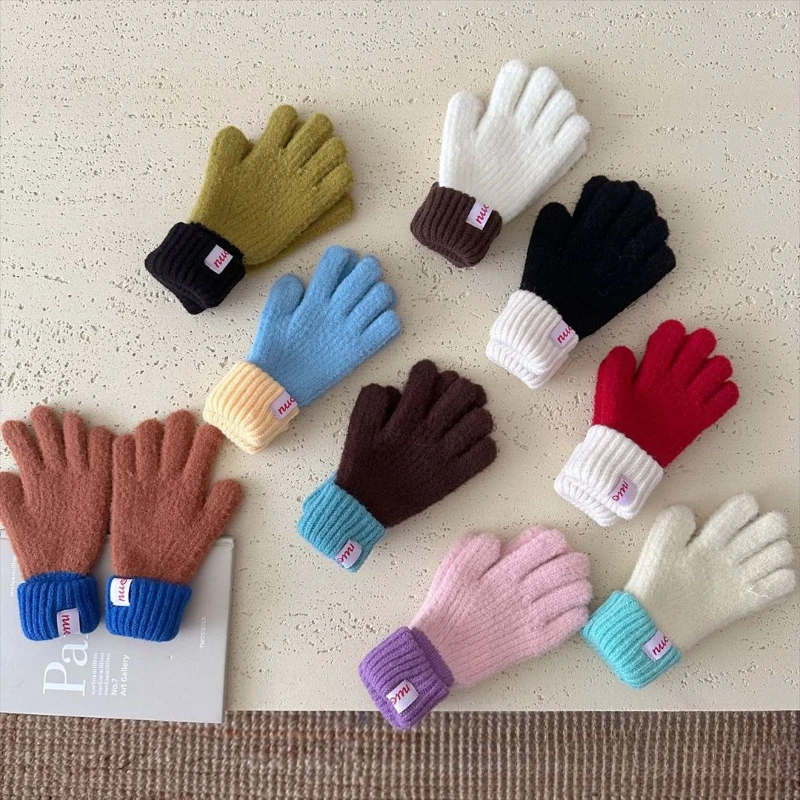 Guantes para niños con bloques de Color suave, manoplas con pantalla táctil de estilo coreano, guantes sin dedos Unisex de moda para invierno, guantes elásticos cálidos - imagen 2