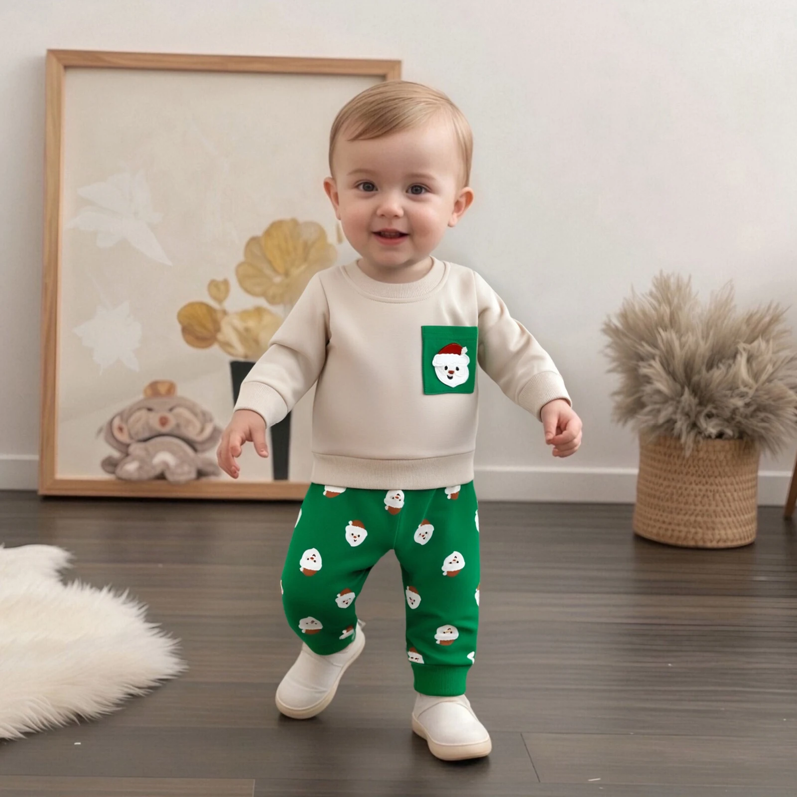 Suefunskry Conjuntos de 2 piezas de Navidad para niños pequeños, sudadera de manga larga con cuello redondo, tops, pantalones con cordón y estampado de pan de jengibre - imagen 3