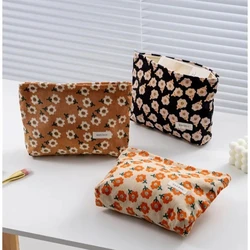 Bolsa de maquillaje de pana floral vintage con cremallera gran capacidad forro suave