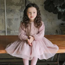 MILANCEL, ropa de primavera para niñas, vestido de princesa con mangas acampanadas, bonito vestido de tul con cuello de encaje para niños de 2 a 8 años