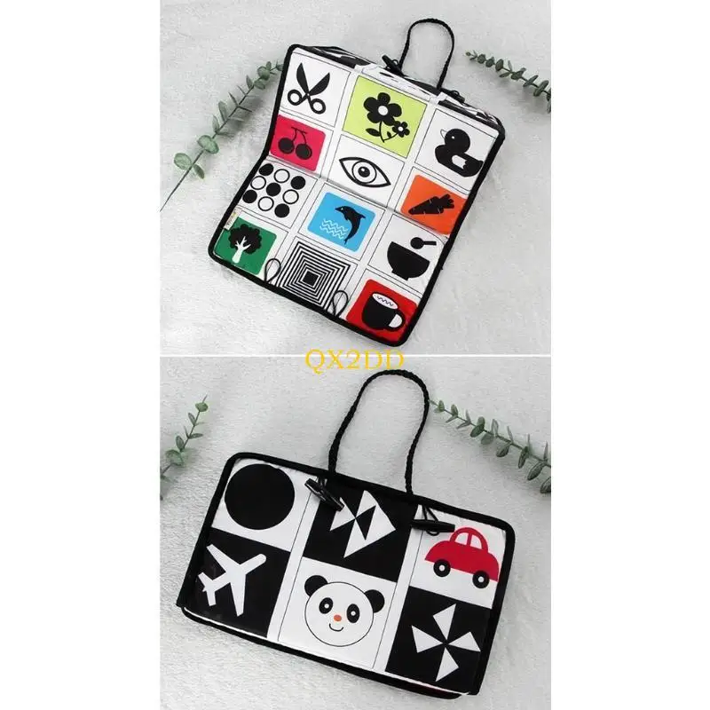 Coche bebé QX2D para asiento trasero, espejo plegable colgante, juguete aprendizaje dibujos animados viaje