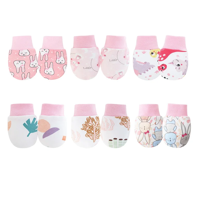 Manoplas de bebé para niñas y niños, manoplas de protección facial con estampado de dibujos animados, antiarañazos, de algodón suave, regalos para recién nacidos, suministros infantiles, 12 Uds. - imagen 5