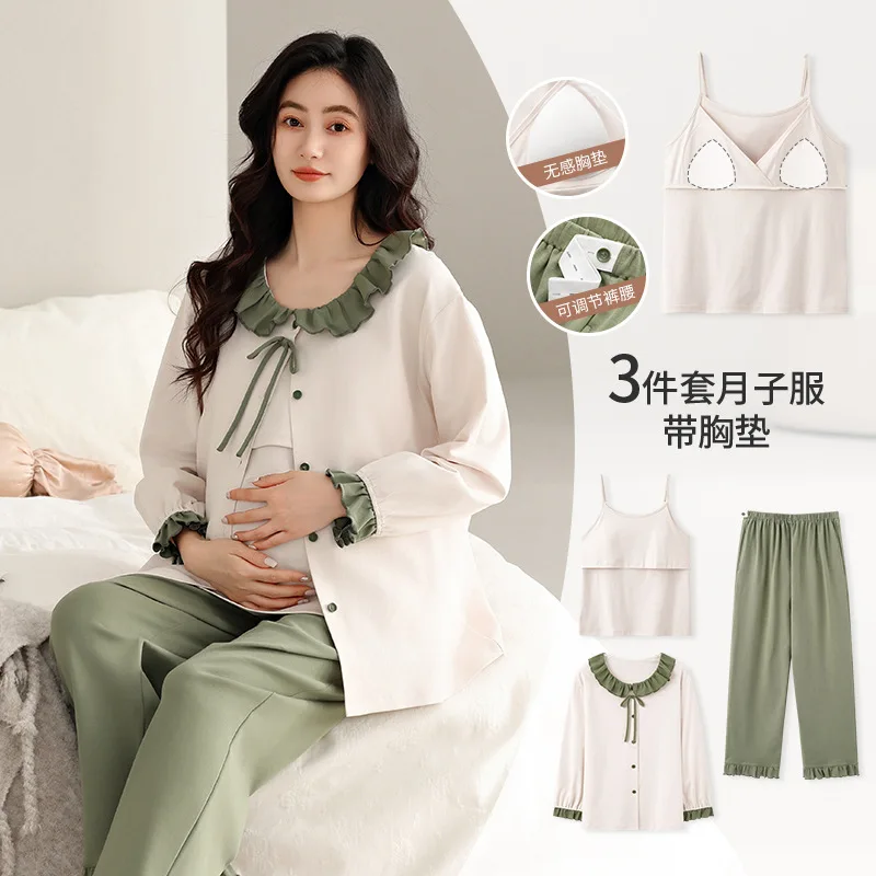 2025 Otoño Invierno pijamas de lactancia algodón coreano Sexy 3 unids/set ropa de dormir de maternidad posparto lactancia embarazo ropa de dormir - imagen 2