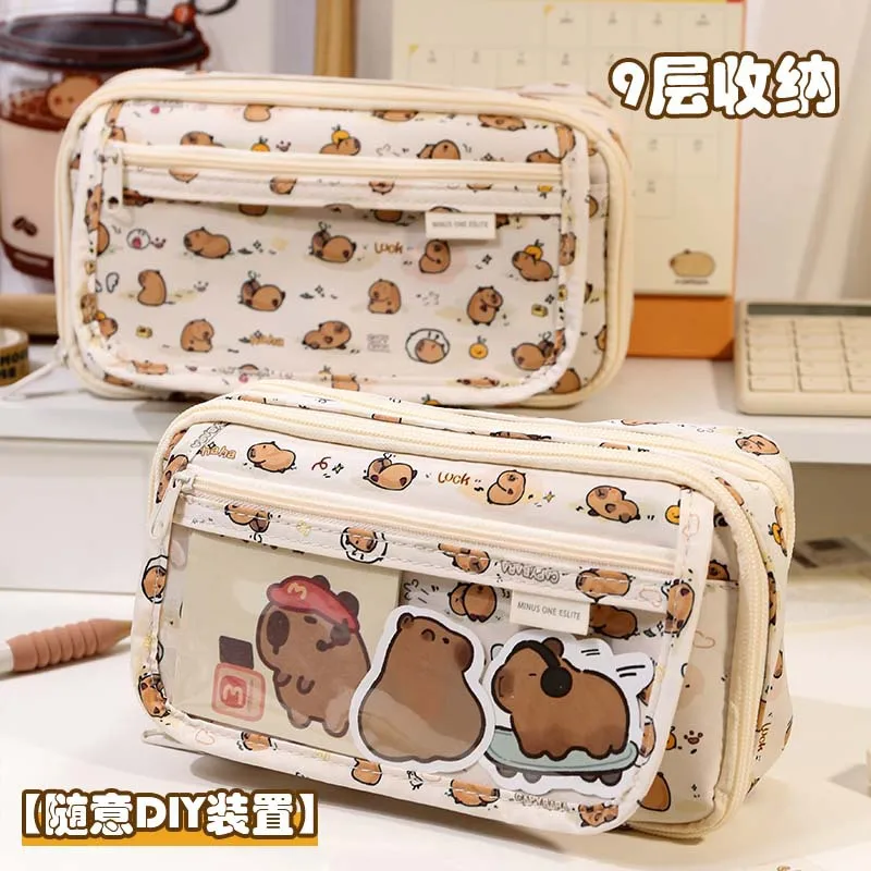 Estuche de lápices de capibara para estudiantes, bolsa de lápices creativa con pata de gato de dibujos animados de Anime, bolsa de almacenamiento de papelería de alta capacidad, 1 unidad