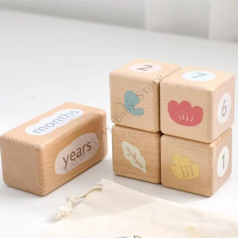 1 Juego de bloques de registro de crecimiento anual mensual de madera Natural para bebés, días de bebé, semanas de crecimiento, registros de memoria, accesorios de potografía - imagen 4