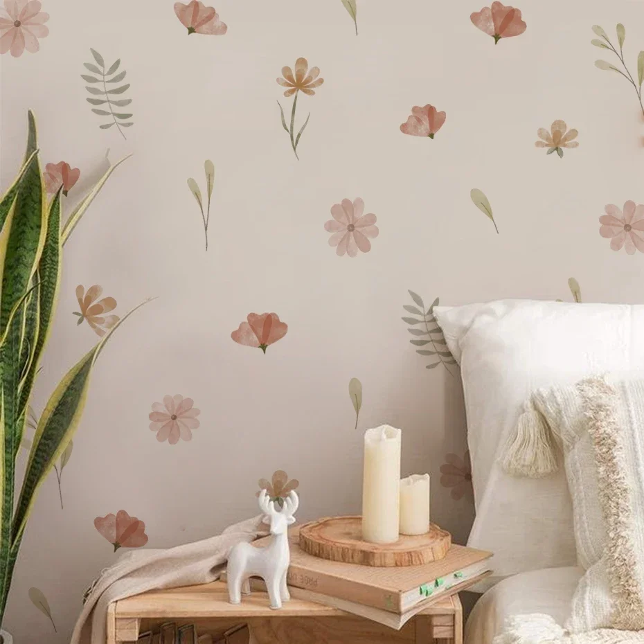 Pegatinas de pared estilo bohemio flores hojas acuarela
