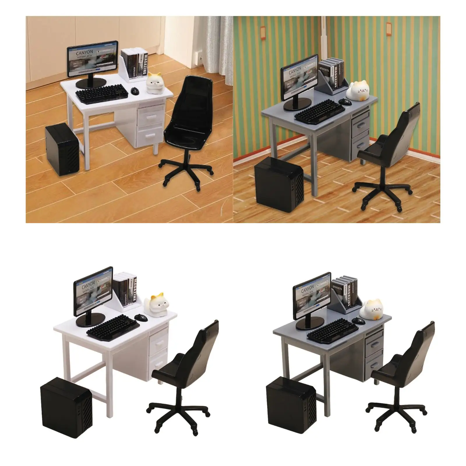 Juego de ordenador en miniatura, accesorios de paisaje, teclado, ordenador de escritorio, accesorios de simulación, decoración decorativa moderna para casa de muñecas - imagen 4