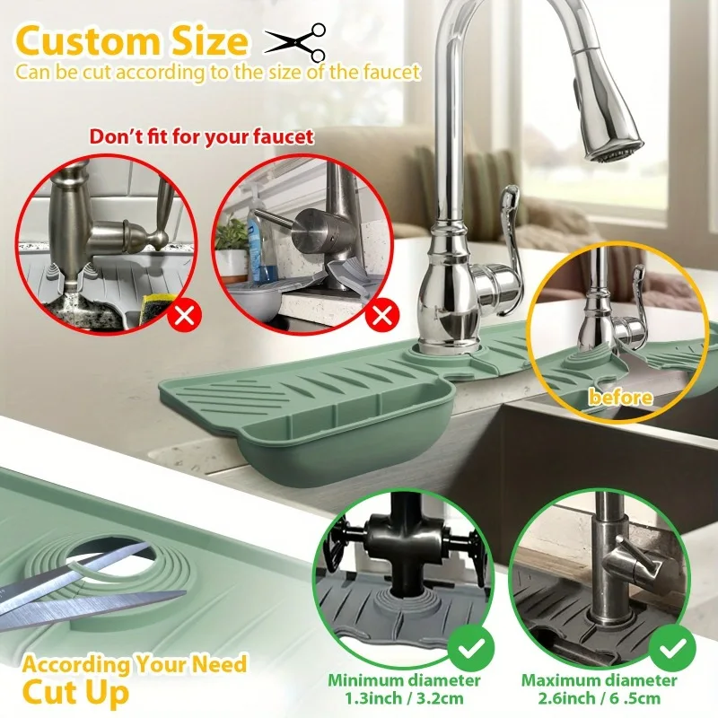 Organizador de fregadero de cocina de silicona: soporte de esponja/pañal de dos bolsillos con protector antisalpicaduras, tapete de drenaje duradero para encimeras - imagen 5