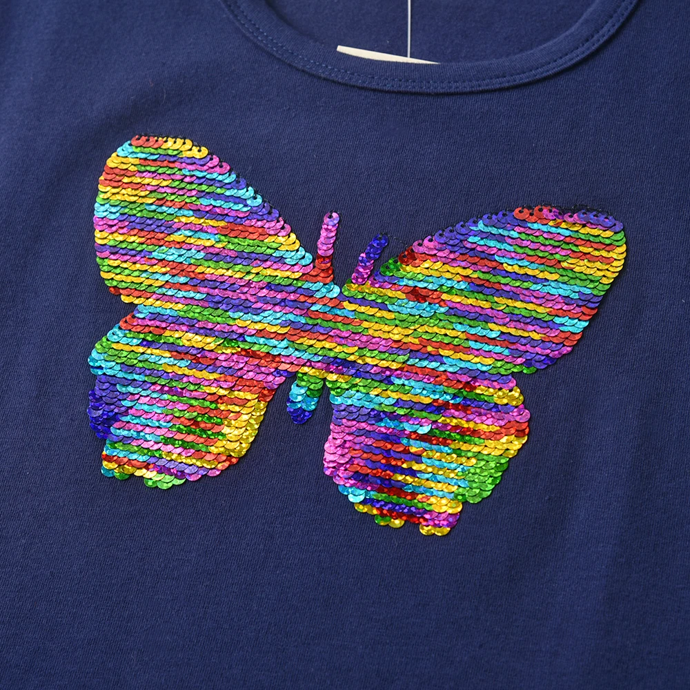 DXTON Vestido lentejuelas niña manga mariposa arcoíris algodón