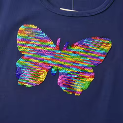 DXTON Vestido lentejuelas niña manga mariposa arcoíris algodón