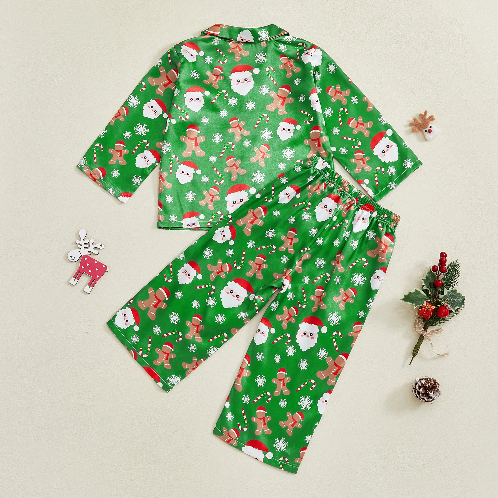 Pijama navideño infantil de niña con Papá Noel y pantalón elástico - imagen 4