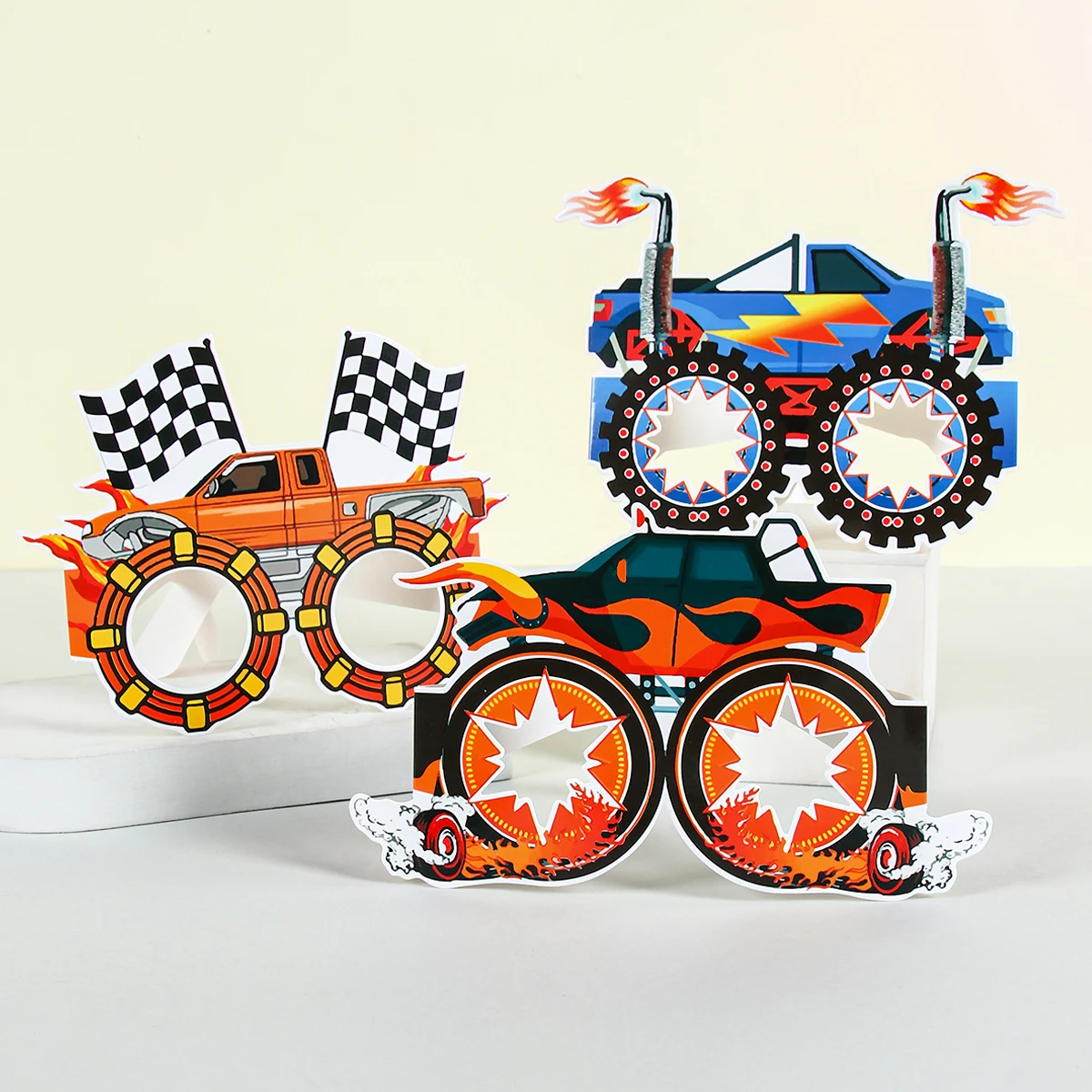 Gafas de papel con tema de camión monstruo, decoración para fiesta de feliz cumpleaños, niños y niños, suministros para fiesta de cumpleaños con tema de camión monstruo, 8 Uds. - imagen 3