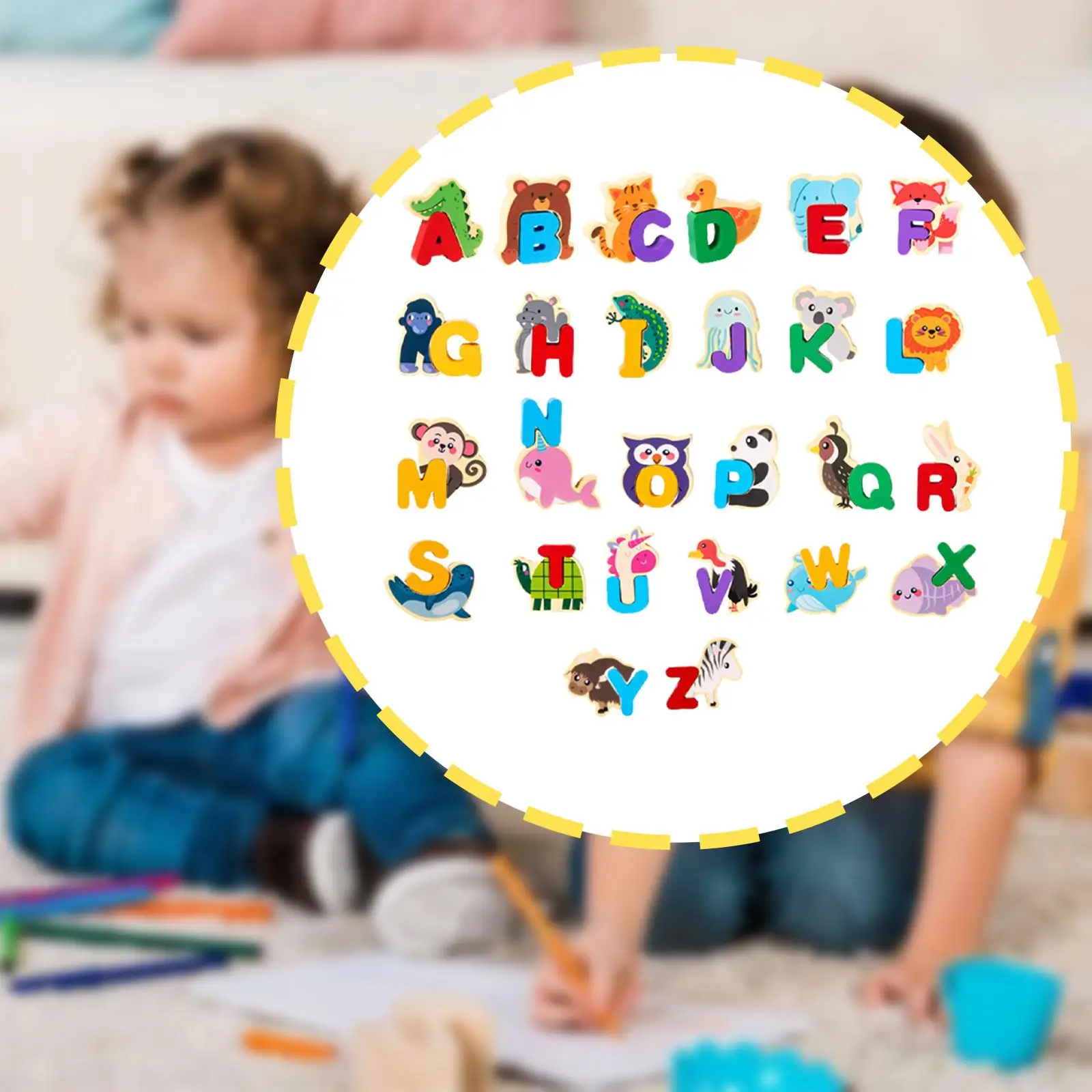 Rompecabezas de madera con alfabeto de animales, rompecabezas emparejado preescolar para niñas de guardería - imagen 3