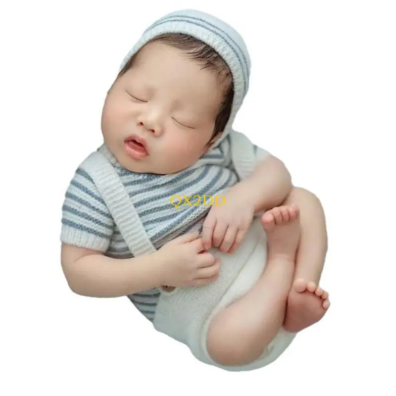 Propiedades fotos los recién nacidos QX2D Conjunto ropa con tela suave incluye pantalones correa gorro e tocados - imagen 4