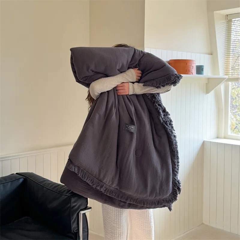 Edredón de verano de algodón de gasa de cuatro capas de fibra Clase A, relleno de fibra de soja de hilo arrugado, aire acondicionado, edredón fino lavable - imagen 2