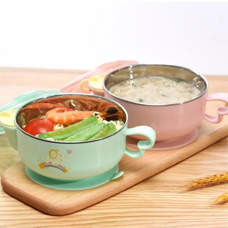 Cuenco aislado para niños, cuencos aislados llenos de agua con ventosa, cuencos portátiles para niños de 400ml con asa, vajilla bonita para - imagen 3