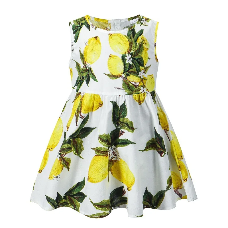 Trajes de verano para niñas pequeñas, vestidos coreanos bonitos sin mangas de algodón con estampado de limón, ropa de playa para bebés, BC560, 2024 - imagen 5