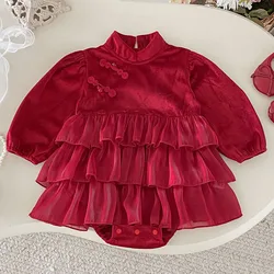 Mono princesa rojo manga larga estilo chino para bebé