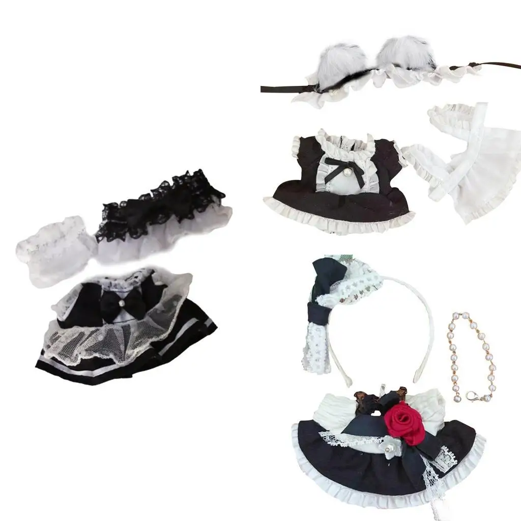 DIY Doll Maid Dress with Headpiece for 5.91-inch Plush Figures