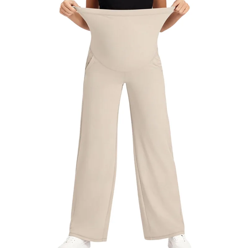 Pantalones para mujeres embarazadas, pantalones sueltos de maternidad, pierna ancha, ropa de abrigo informal de pierna recta de cintura alta para primavera y otoño - imagen 4