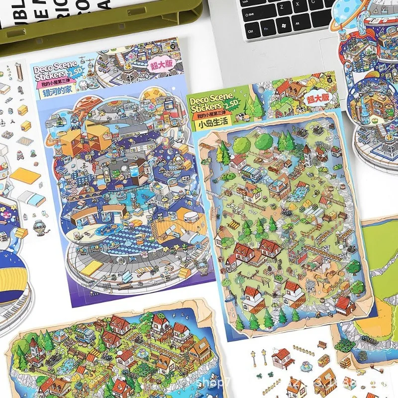 Pegatinas de paisaje de casa Diy 3D de gran tamaño, pegatina de escena de cabina de coche de comida de burbujas bonita, regalo de Festival para estudiantes adultos - imagen 2