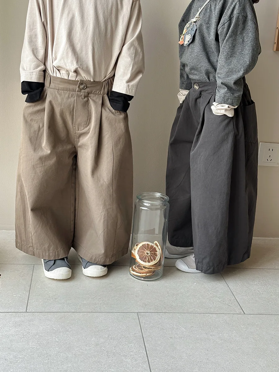 MILANCEL, nuevos pantalones rectos de otoño para niños, 1-7T, pantalones de pierna ancha simples de Color sólido para niñas, pantalones sueltos versión coreana para niños