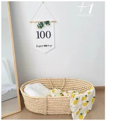 Cesta portátil de paja hecha a mano para bebé, Moses dormir, adorno fotografía niños