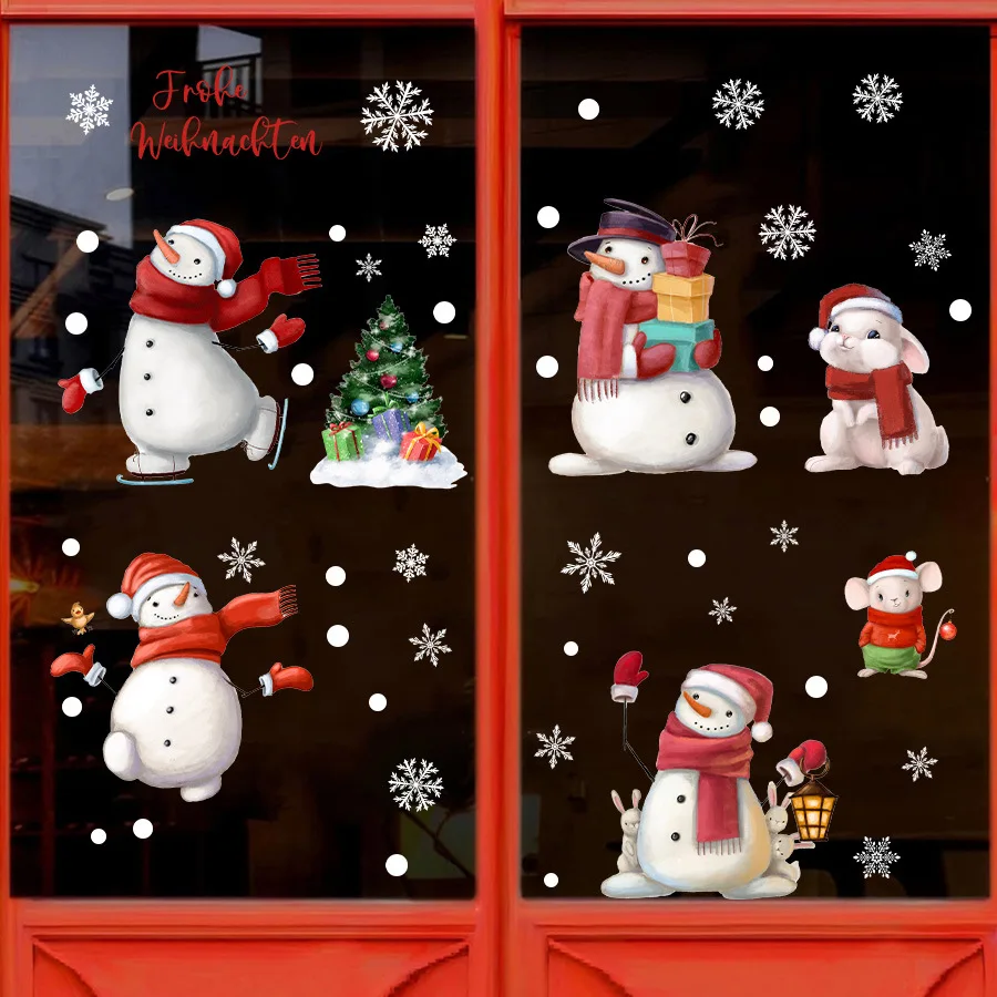 Pegatinas navideñas clásicas para ventanas, pegatinas estáticas, lindos muñecos de nieve, adornos navideños, pegatinas para ventanas de vidrio - imagen 4