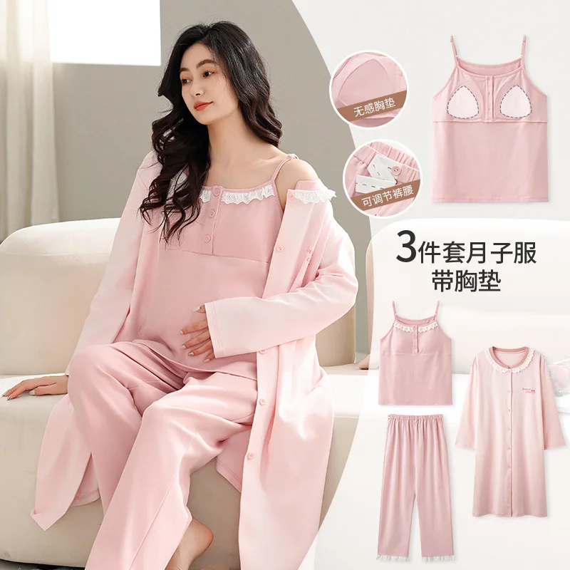 2025 Otoño Invierno pijamas de lactancia algodón coreano Sexy 3 unids/set ropa de dormir de maternidad posparto lactancia embarazo ropa de dormir - imagen 3