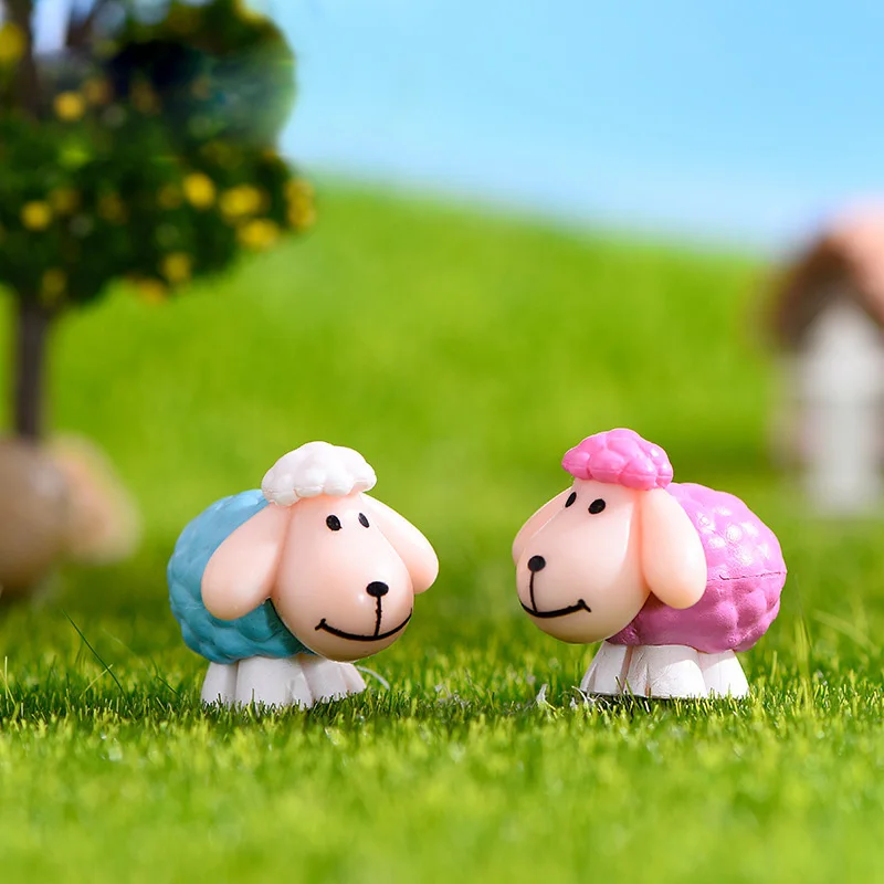 Figurita en miniatura de oveja, modelo de Animal de dibujos animados, jardín de hadas, artesanía de plástico, decoración de escritorio para pastel de coche y hogar, accesorios DIY, 2 uds. - imagen 5