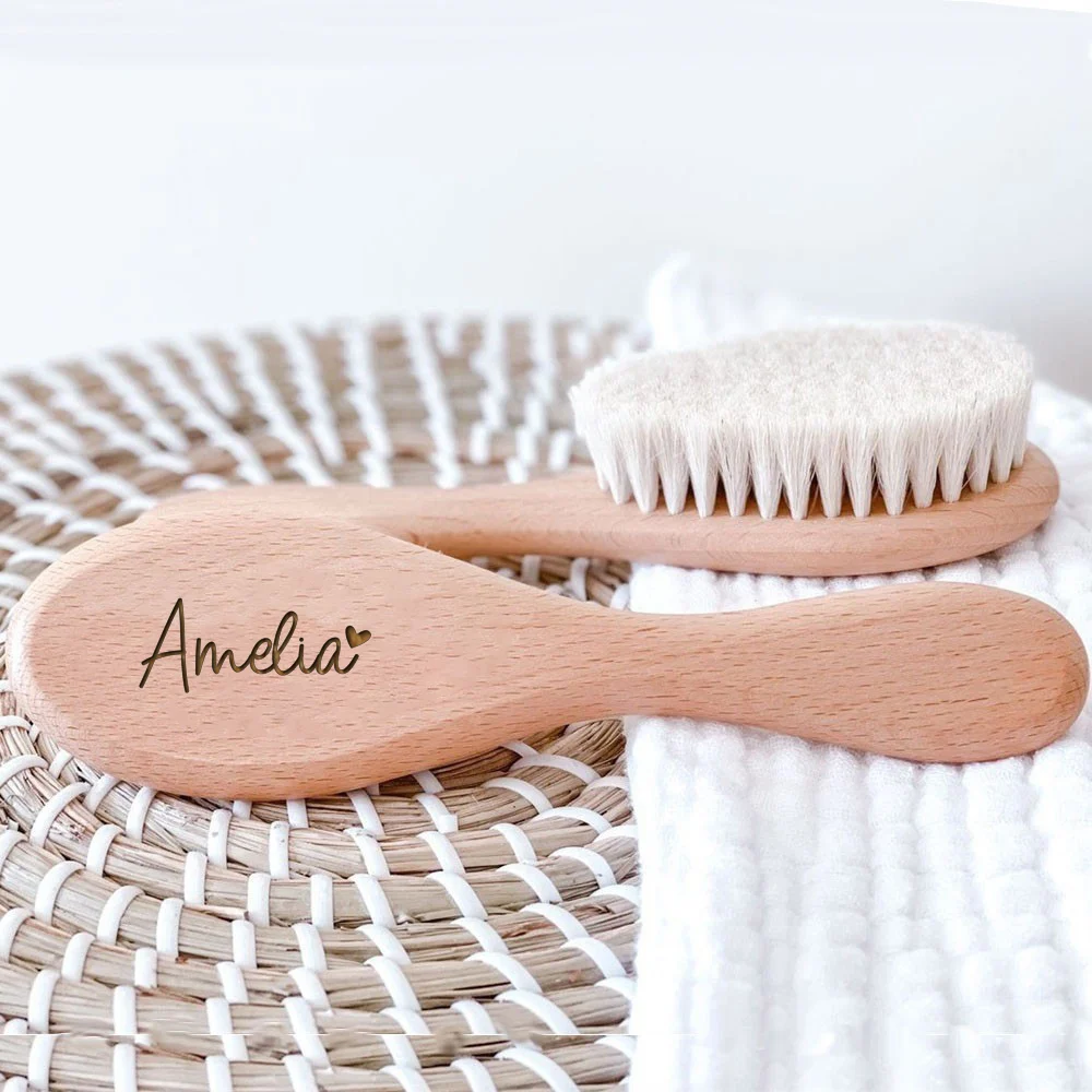 Cepillo y peine de madera para bebé personalizado - recién nacido