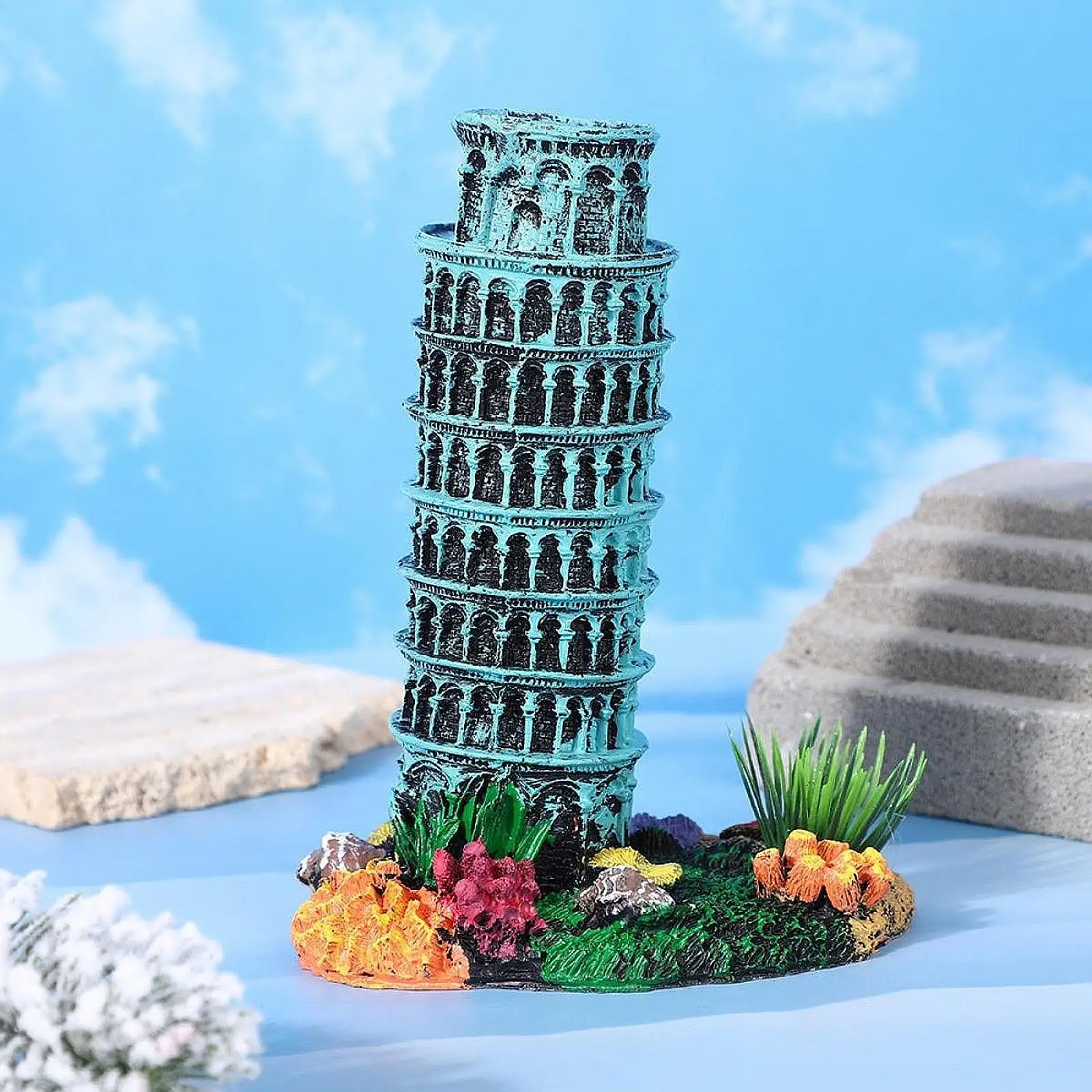Leaning Tower Model for Aquarium Decoration and Fish Tank Accessory