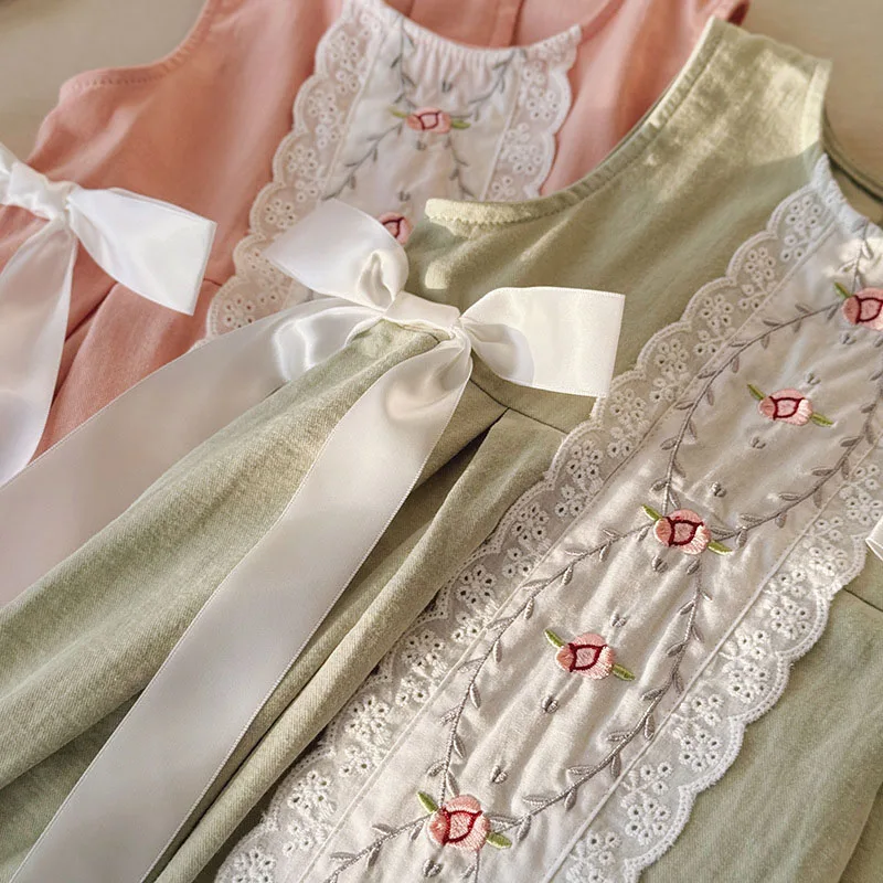 MILANCEL nuevo vestido de verano para niños niñas lindo encaje bordado flores vestido veraniego niños suelto Simple arco prendas de vestir - imagen 4