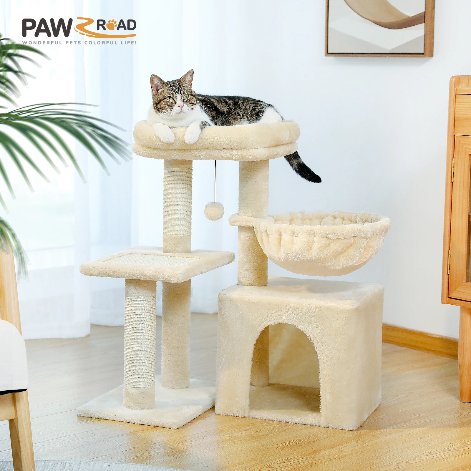 Torre de árbol para gatos pequeña, accesorios para gatos, con percha superior desmontable, condominios cómodos y sencillos, perfecto para gatos de interior, juguete para gatos - imagen 5