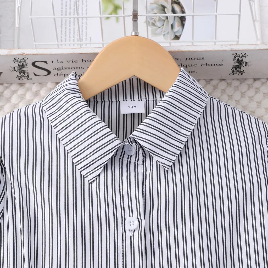 Vestido a rayas para niñas, vestidos de princesa de manga larga de verano para niños, ropa de fiesta sencilla a la moda para adolescentes de 8, 9, 10, 11 y 12 años - imagen 3