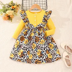 Vestido floral con lazo para niña verano-primavera manga larga fiesta