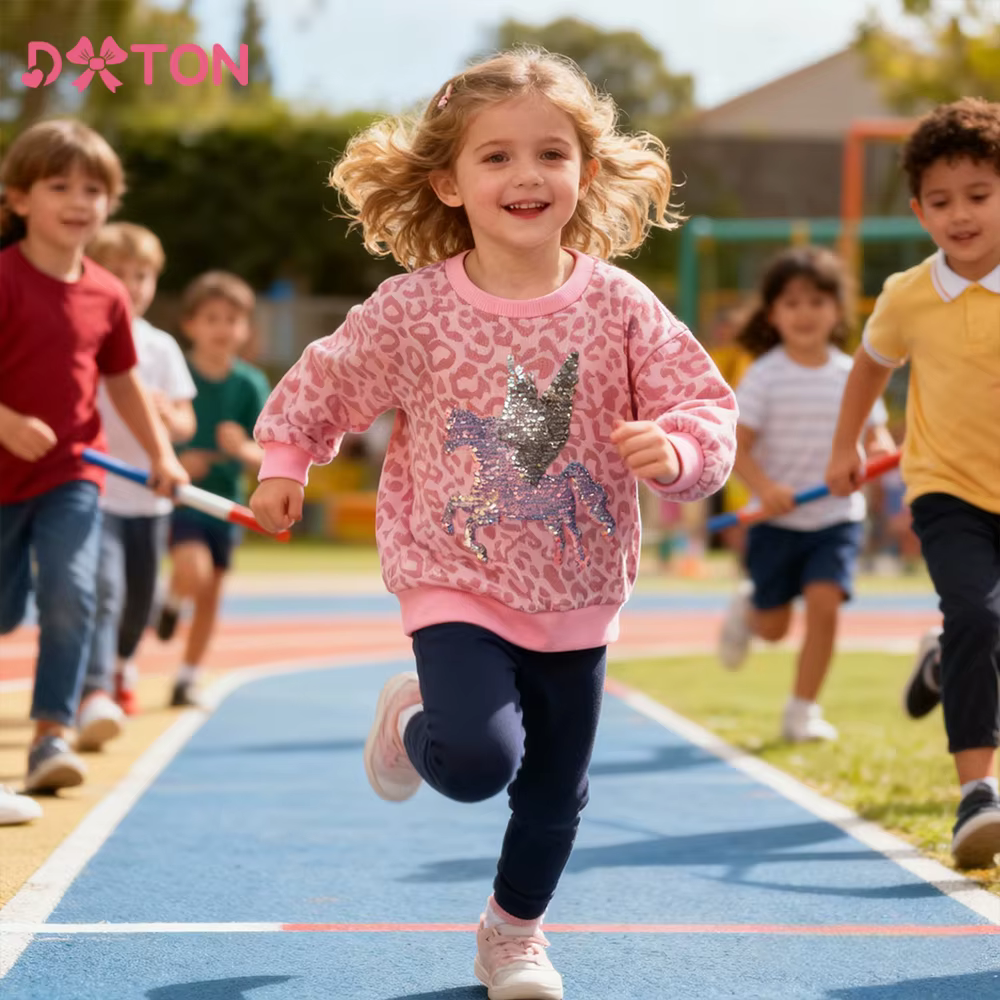 DXTON Sudadera con lentejuelas y estampado de leopardo rosa para niñas - imagen 5
