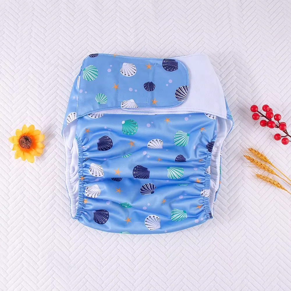 Pañal de tela lavable reutilizable para adultos: pierna a prueba de fugas, gancho y bucle ajustables, forro de gamuza, estilo impreso para usuarios mayores