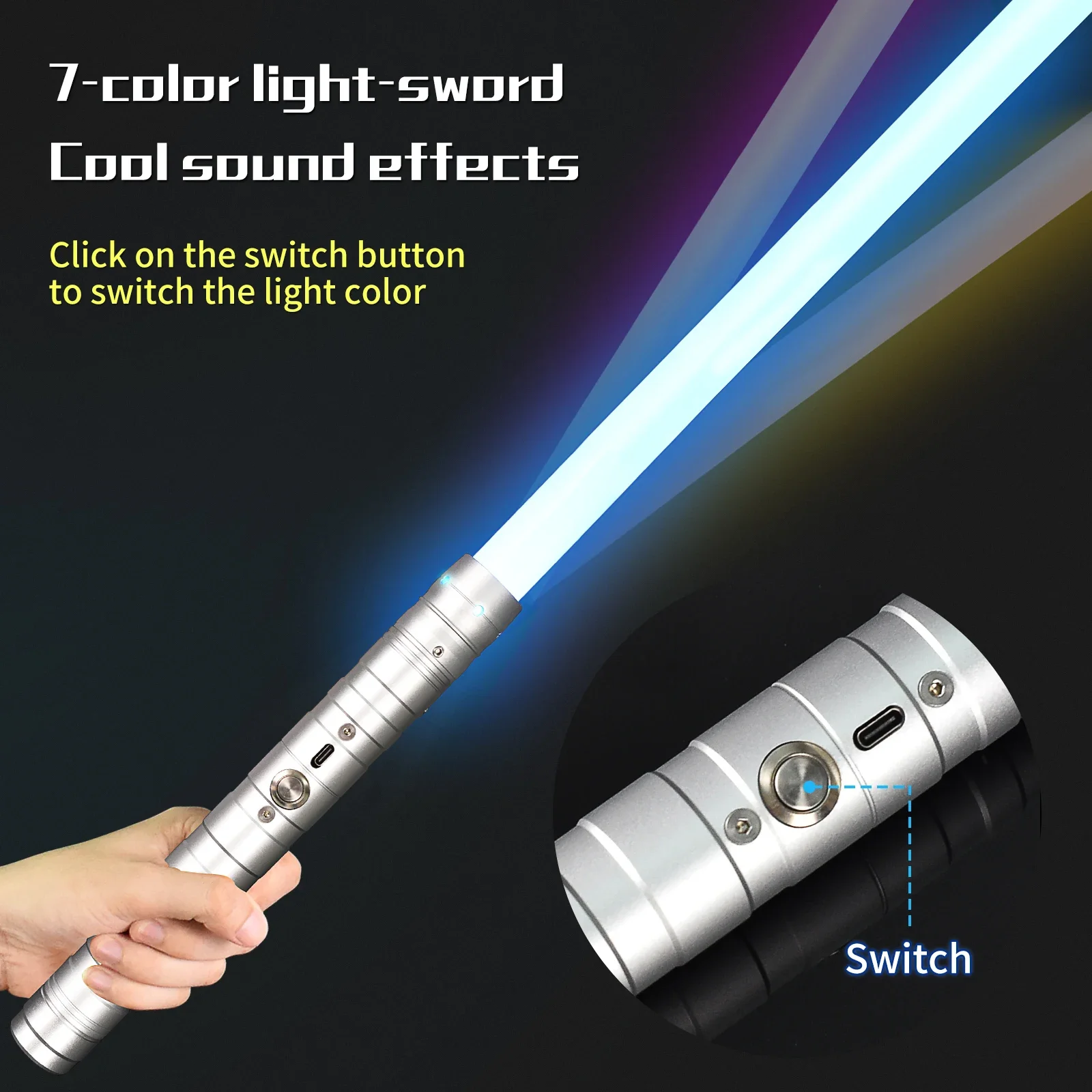 1/2 Uds RGB Metal sable De luz Dueling suave columpio LED espada láser Sabre De Luz 7 colores que cambian sonidos parpadeantes Cosplay regalo juguete - imagen 5