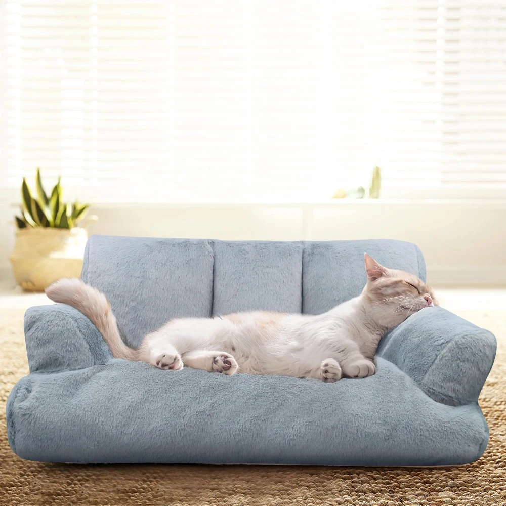 Sofá cama de felpa para gatos, sofá suave y acogedor para mascotas, ideal para gatos, perfecto para mascotas pequeñas para dormir y jugar - imagen 4
