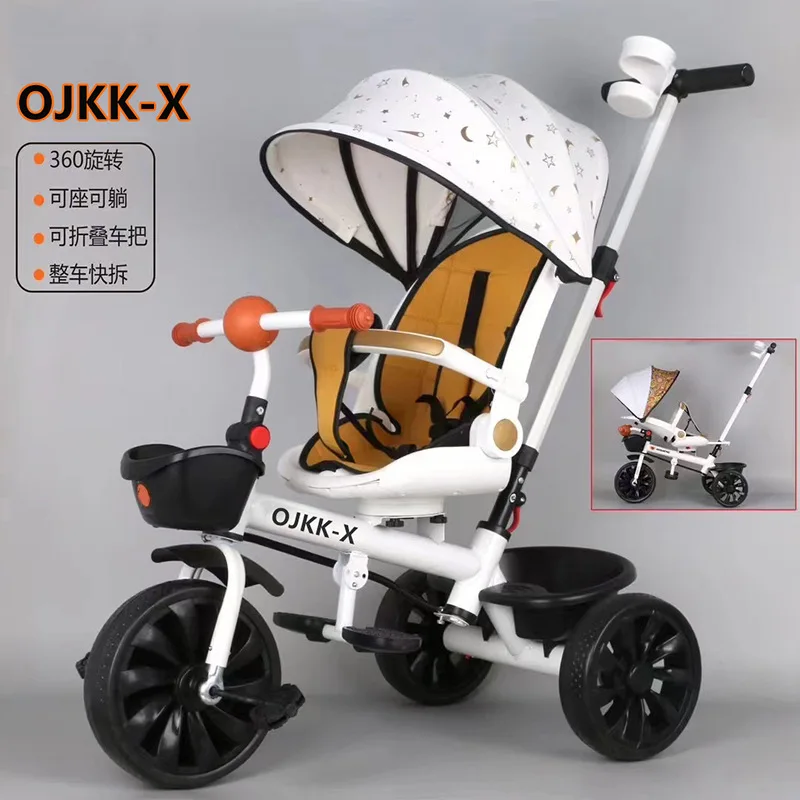 Triciclo convertible en cochecito plegable para bebé y niño