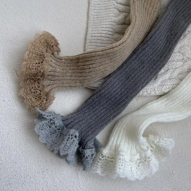 QX2D acogedor para niños calentador piernas cómodas manga calcetines punto para escuela, actividad libre y - imagen 5