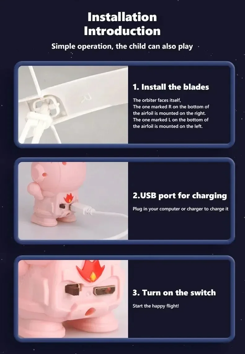 Mini Dron astronauta creativo, astronauta de dibujos animados, Robot volador, juguetes con carga USB, Helicóptero de Control manual, regalo de Navidad para chico - imagen 3