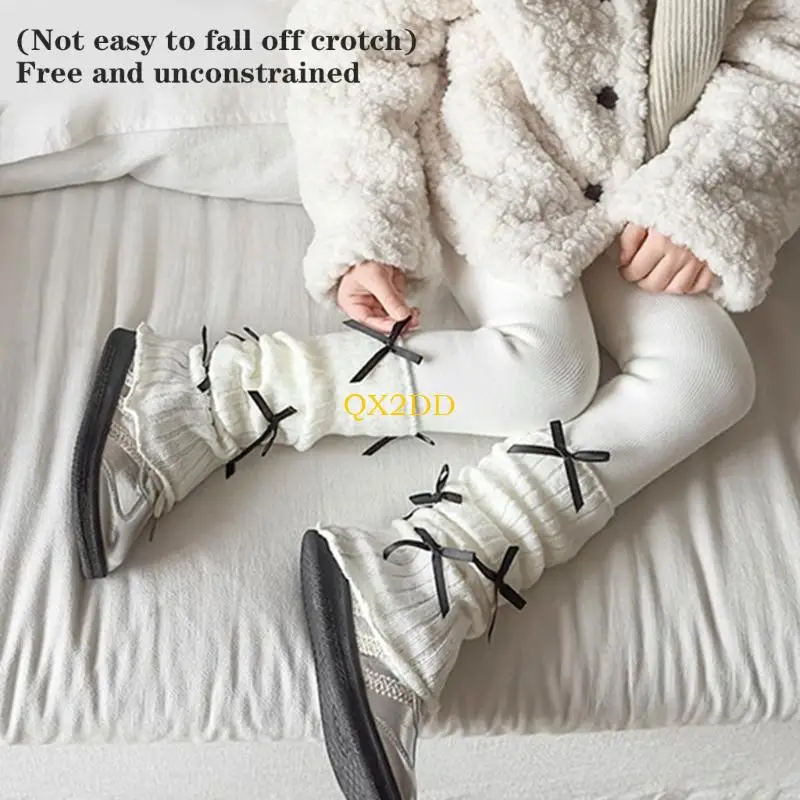 QX2D Leggings térmicos invierno con forro para niñas, pantalones cálidos y elásticos con lazo, amigables con piel, - imagen 4